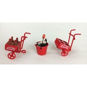 Vintage Lot Miniature Doll Red Metal Colas Wagons Bucket Cola Sodas on Ice